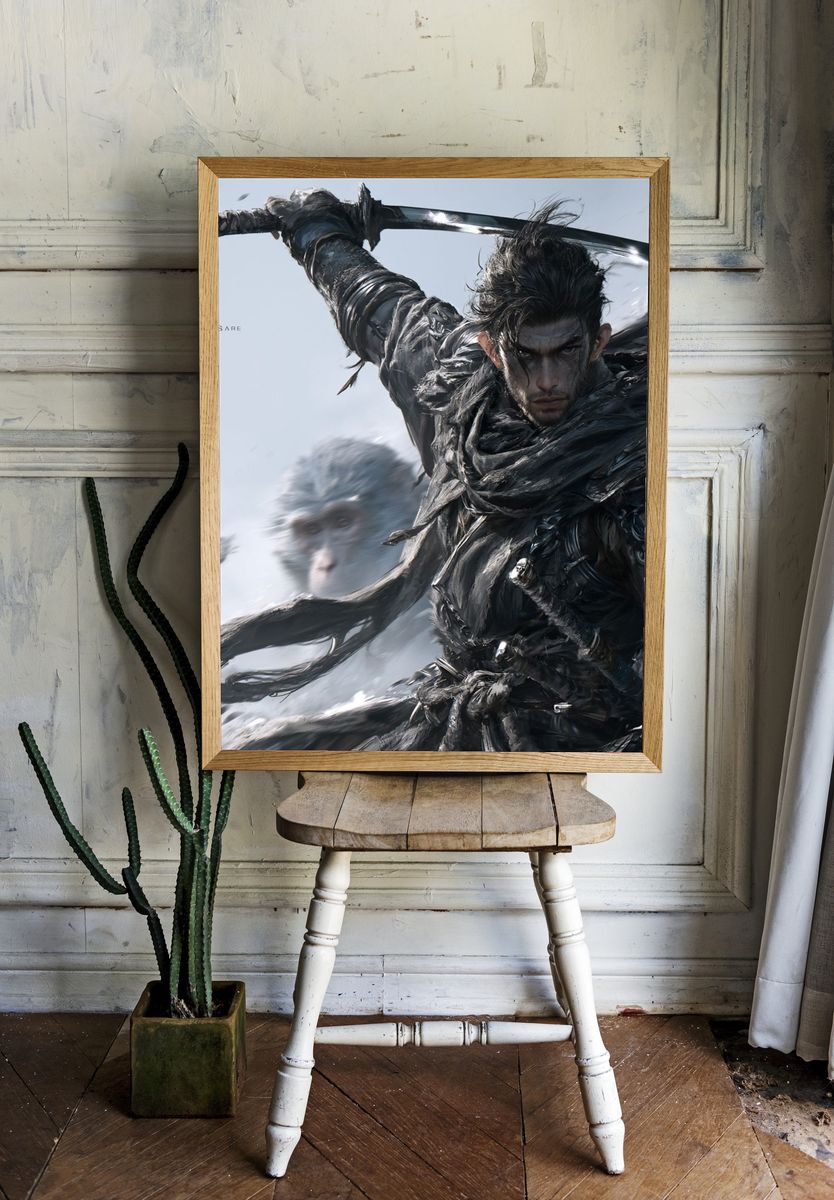 Samurai Warrior Digital Art Poster. room preview