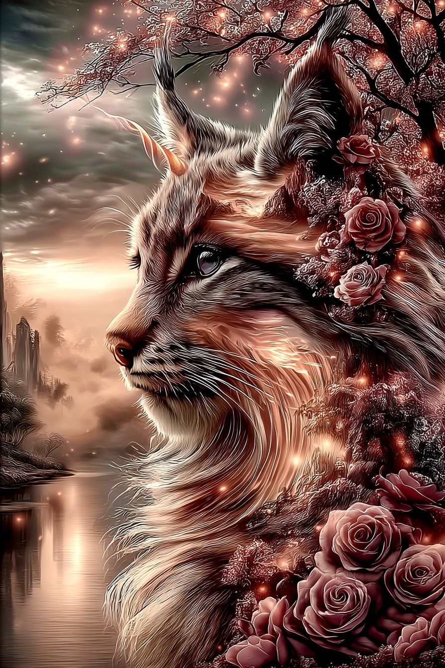 Mystic Cat and Roses Illustration Poster. poster — illustration art