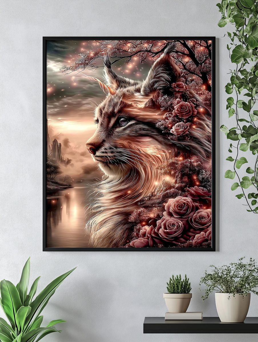 Mystic Cat and Roses Illustration Poster. — room view 4