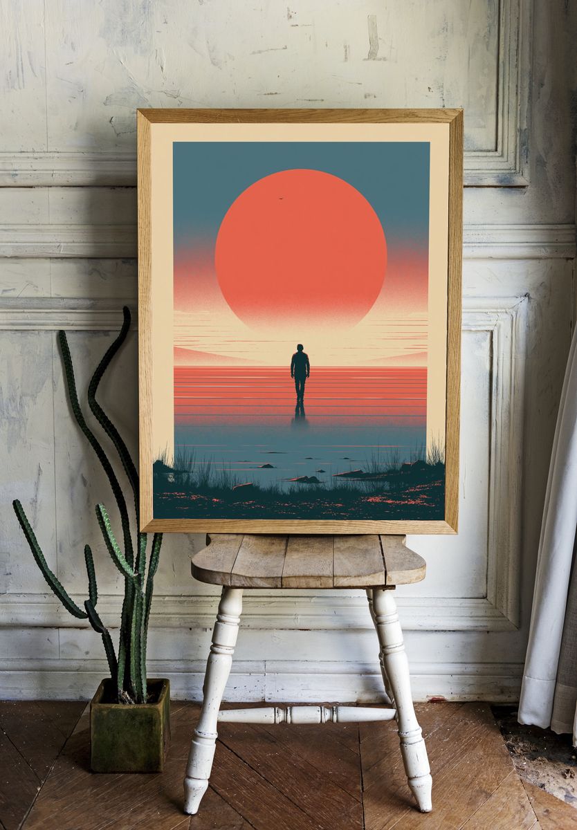 Solitary Figure Sunset Print. — room view 1