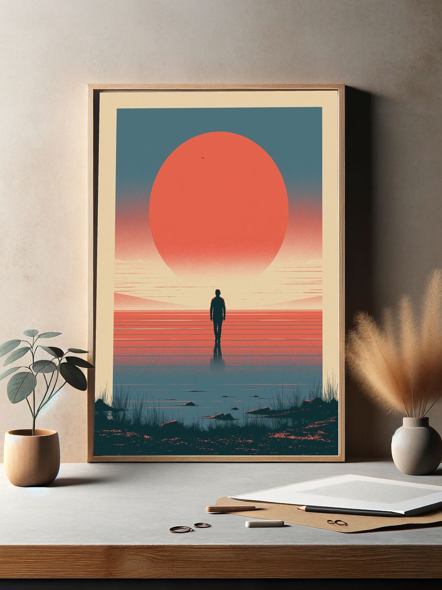 Solitary Figure Sunset Print. — room view 2