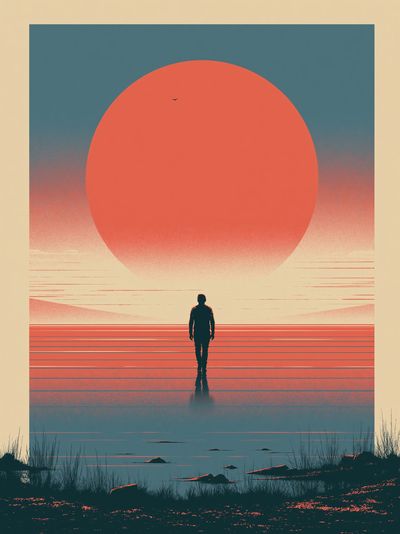 Solitary Figure Sunset Print.