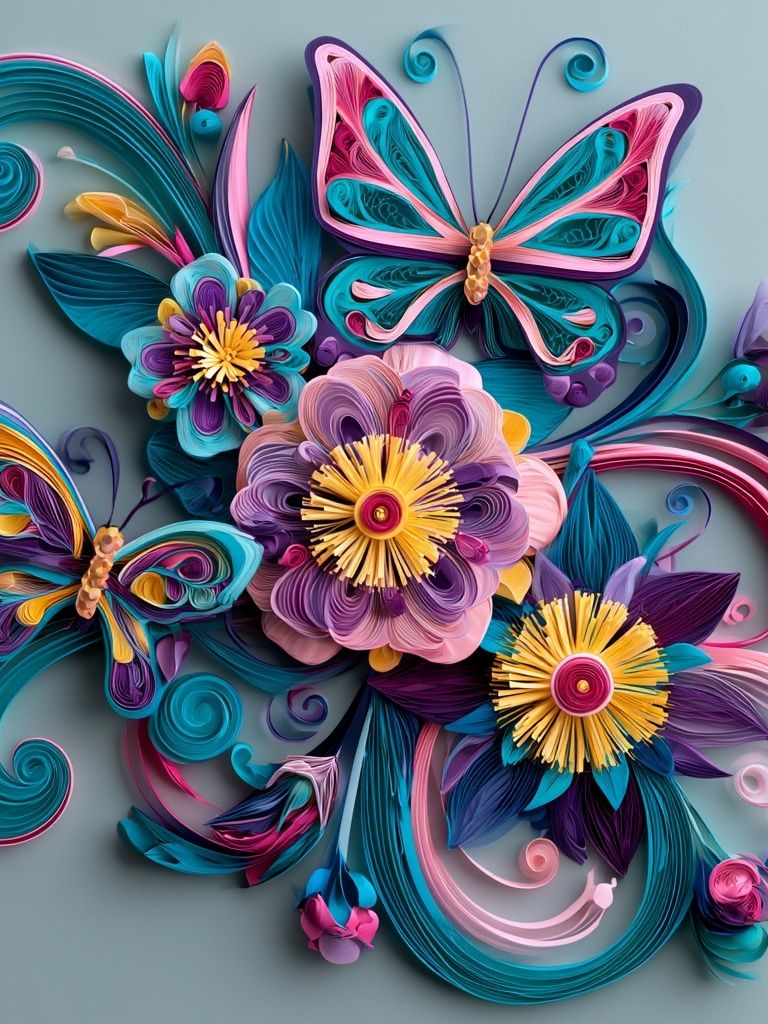 Butterfly Floral Quilling Poster. poster detail