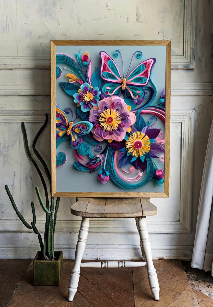 Butterfly Floral Quilling Poster. — room view 1