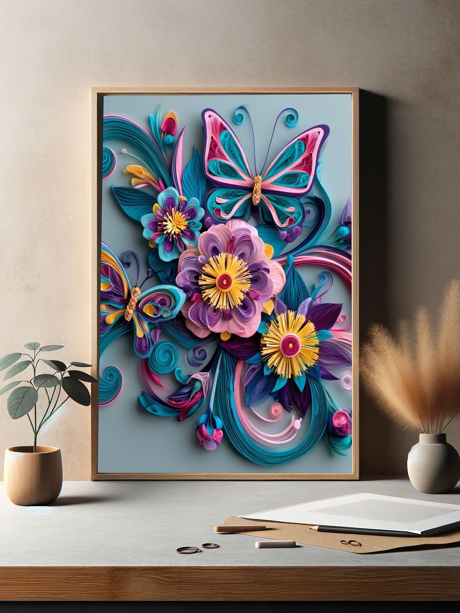 Butterfly Floral Quilling Poster. — room view 2