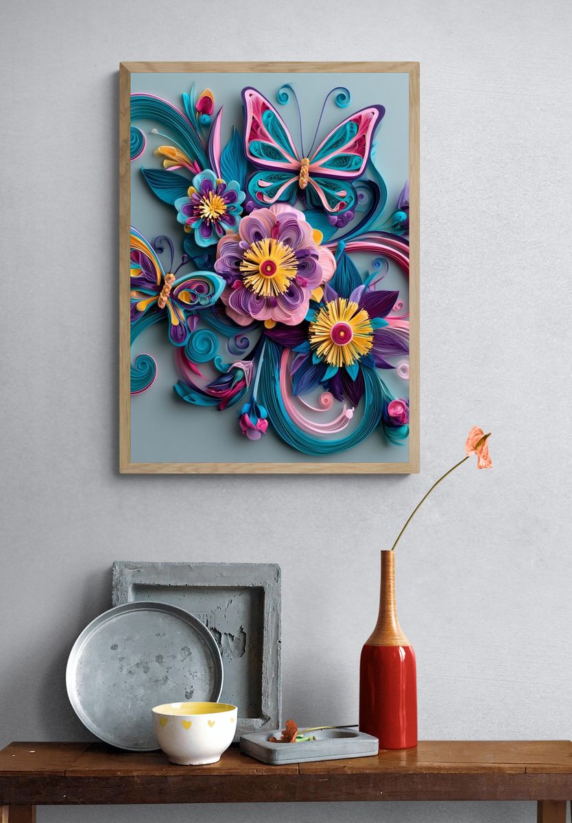Butterfly Floral Quilling Poster. — room view 3