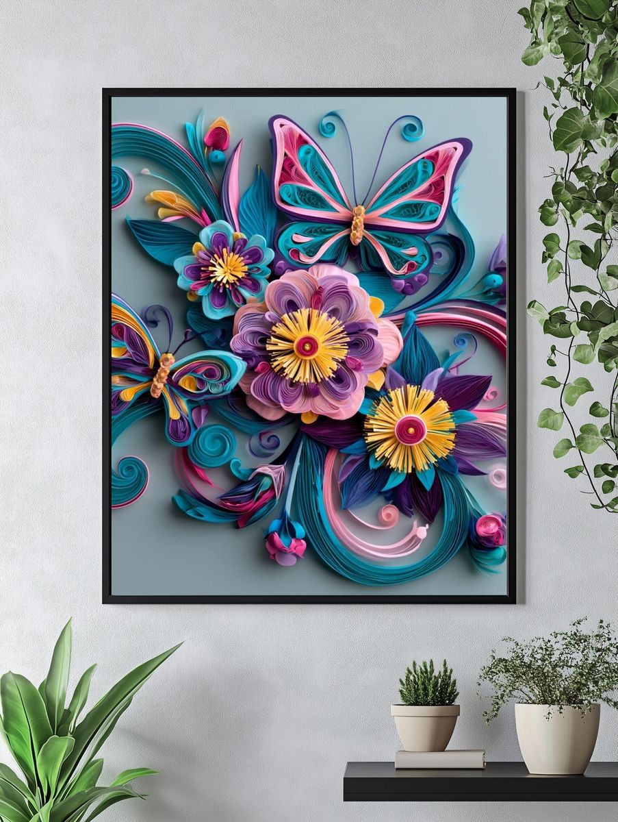 Butterfly Floral Quilling Poster. — room view 4