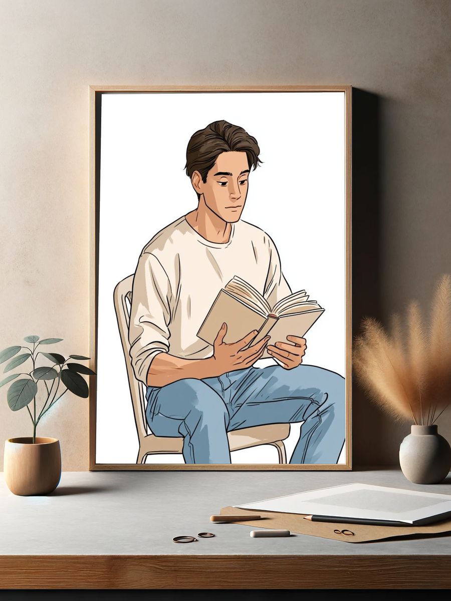Reading Man Illustration Poster. — room view 2