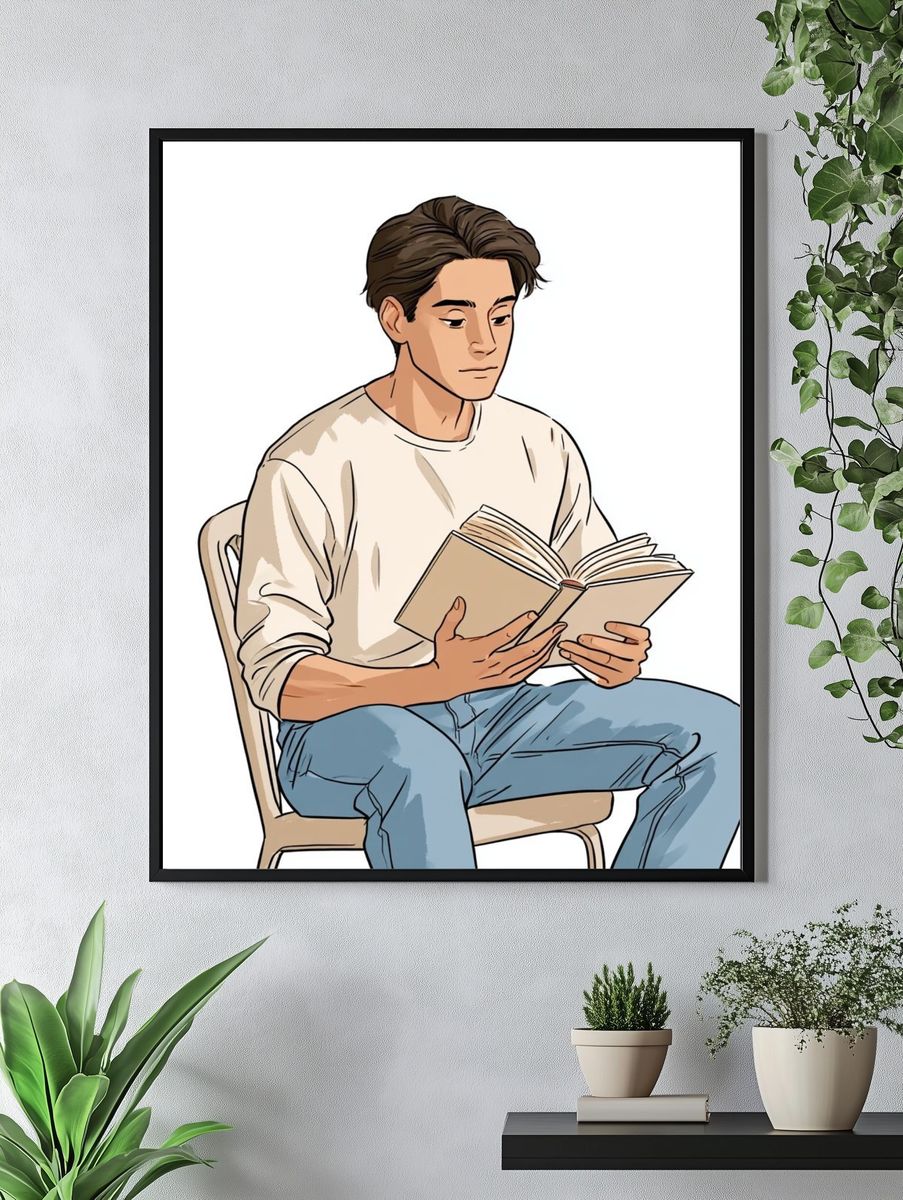 Reading Man Illustration Poster. — room view 4