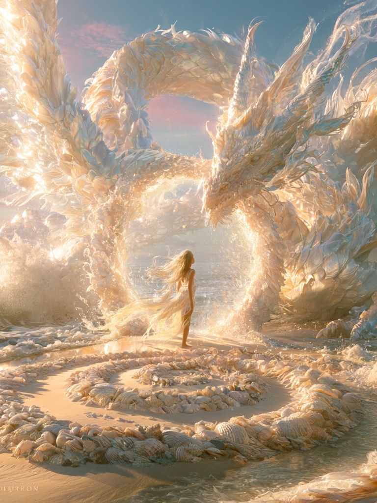 Dragon and Woman Fantasy Print. poster detail