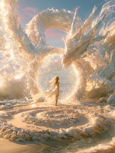 Dragon and Woman Fantasy Print.