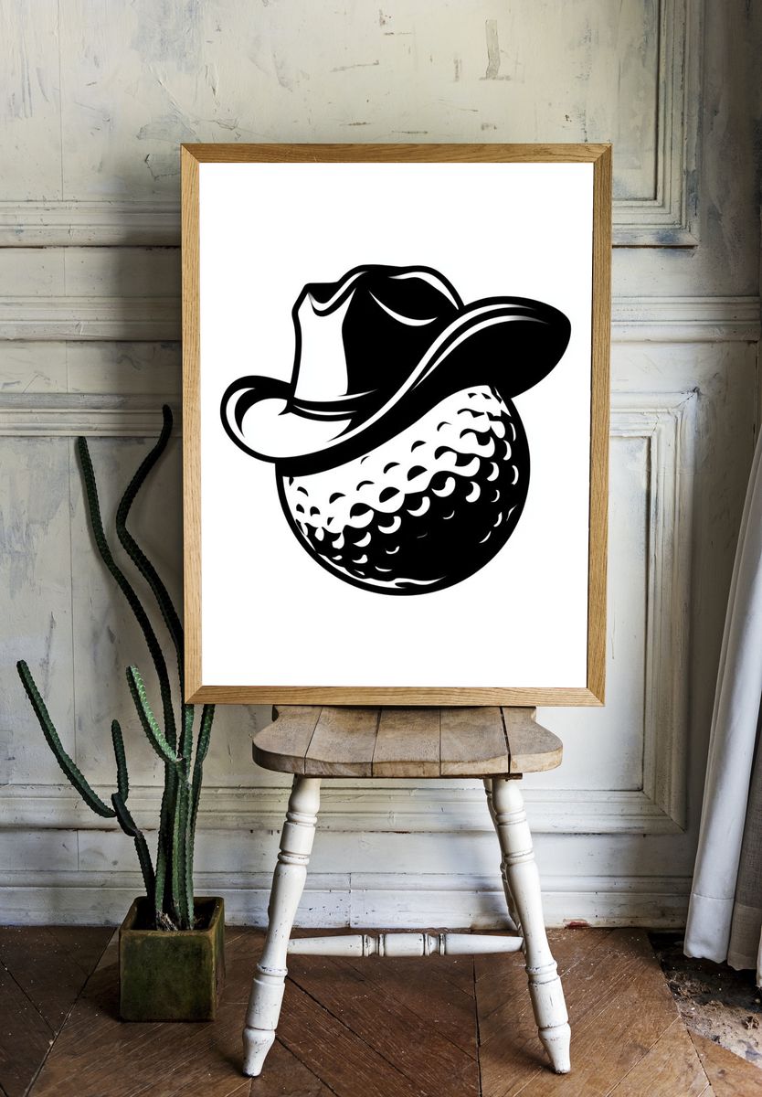 Cowboy Golf Ball Illustration Poster. — room view 1