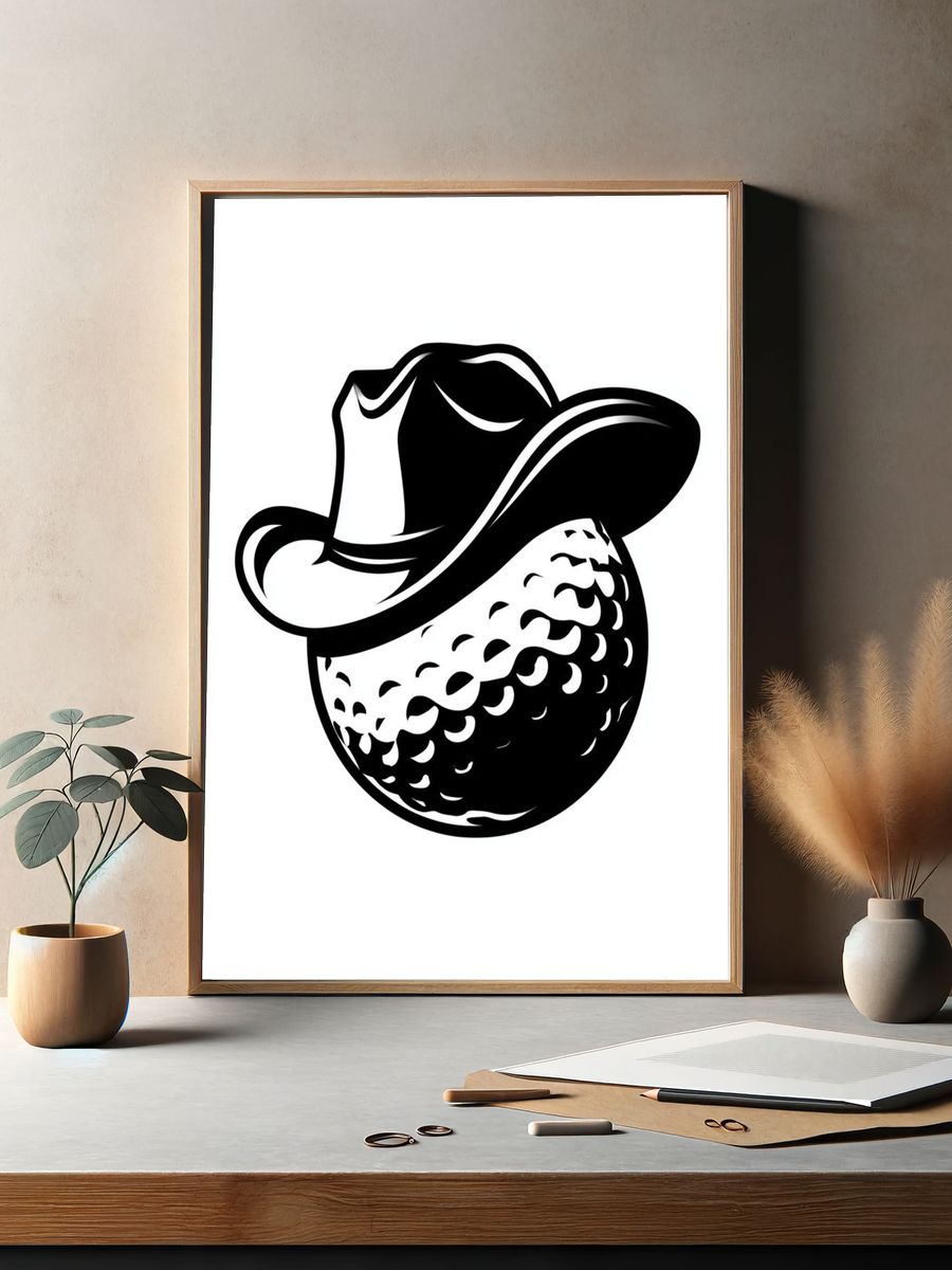 Cowboy Golf Ball Illustration Poster. — room view 2