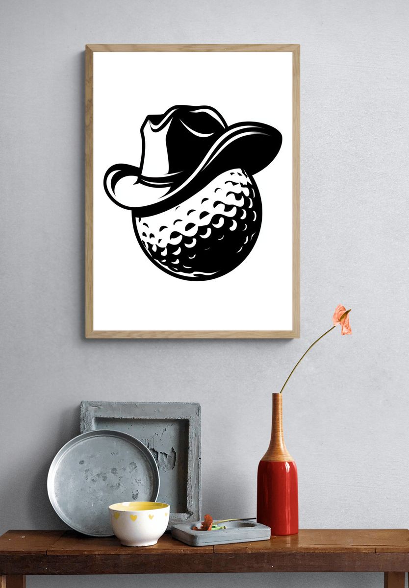 Cowboy Golf Ball Illustration Poster. — room view 3