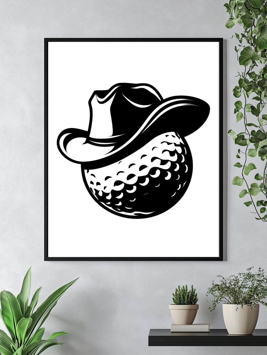 Cowboy Golf Ball Illustration Poster. — room view 4