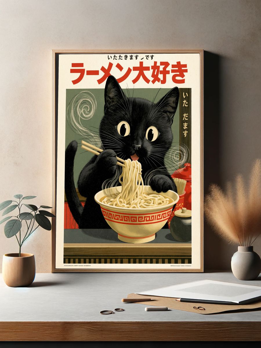 Black Cat Ramen — Vintage Print. — room view 2