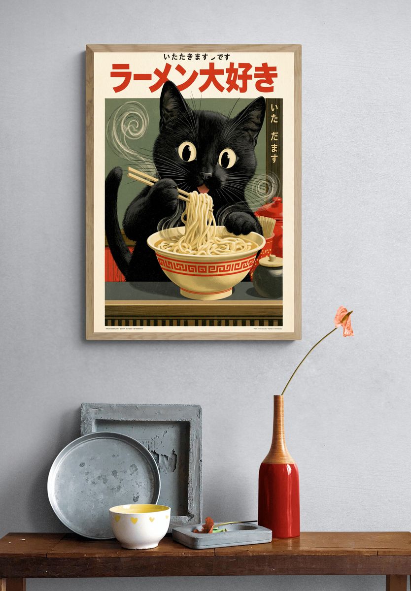 Black Cat Ramen — Vintage Print. — room view 3