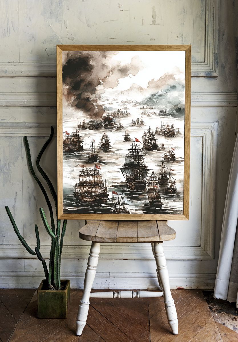 Sailing Armada Watercolor Print. — room view 1