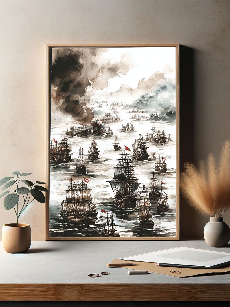 Sailing Armada Watercolor Print. — room view 2