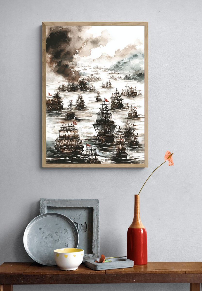 Sailing Armada Watercolor Print. — room view 3