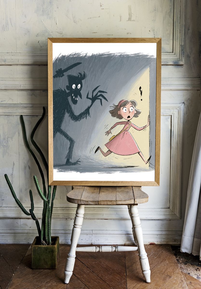 Girl and Shadow Monster Illustration Poster. — room view 1