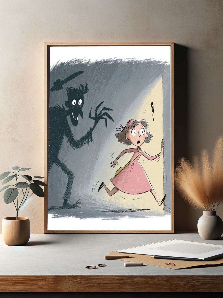 Girl and Shadow Monster Illustration Poster. — room view 2