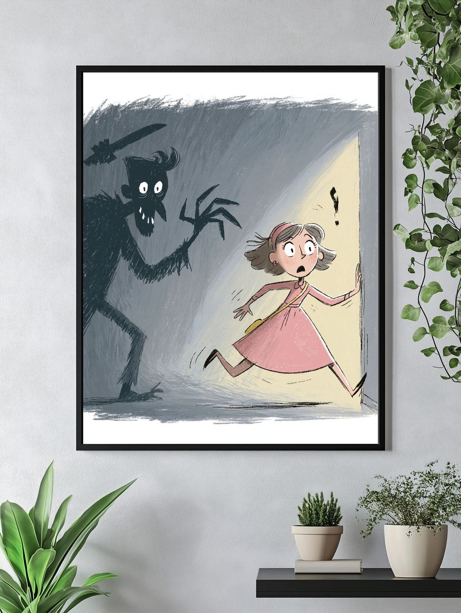 Girl and Shadow Monster Illustration Poster. — room view 4