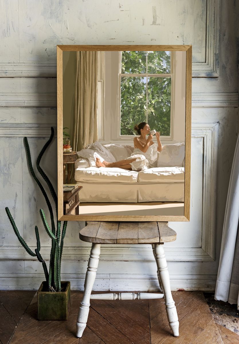 Sunlit Reading Room Illustration Print. room preview