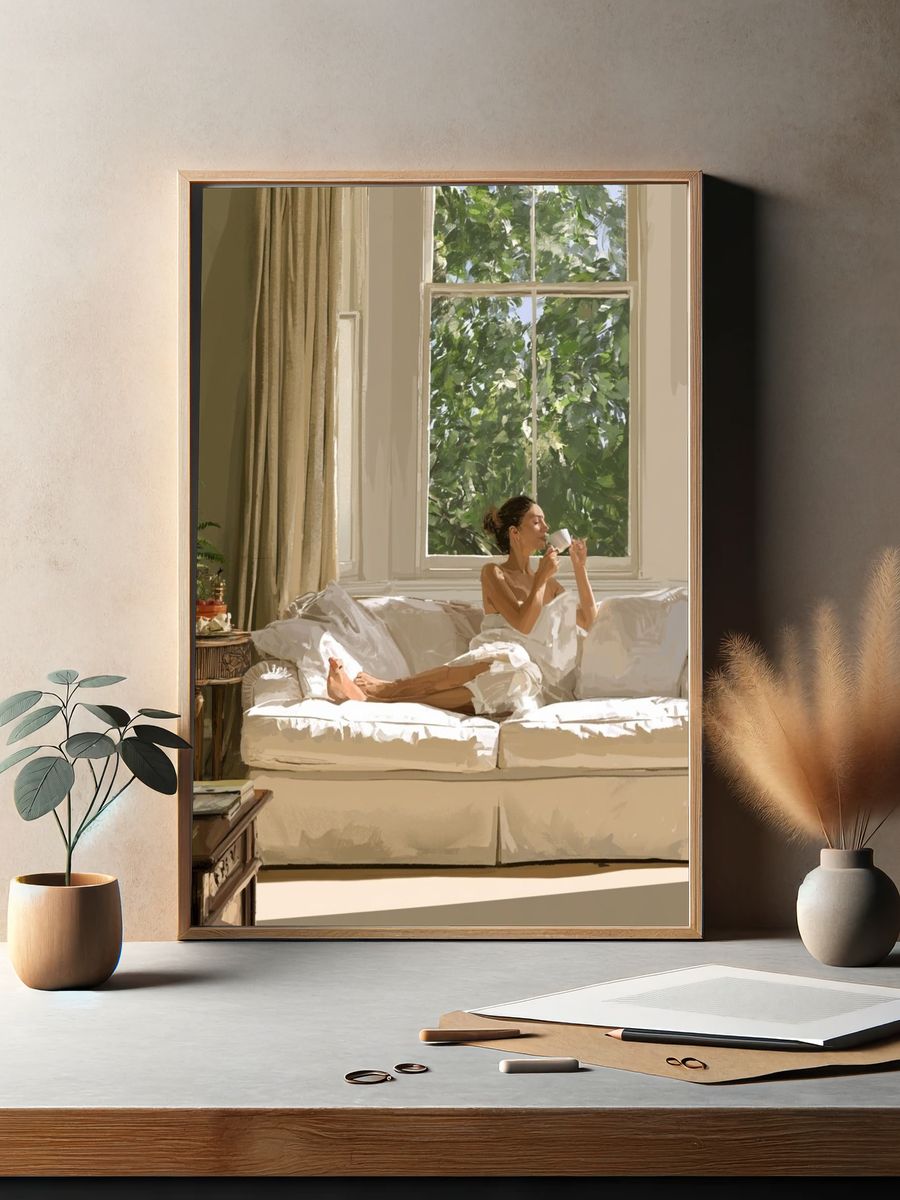 Sunlit Reading Room Illustration Print. — room view 2