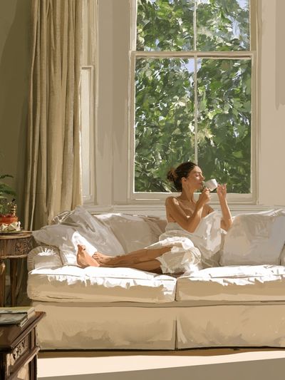 Sunlit Reading Room Illustration Print.