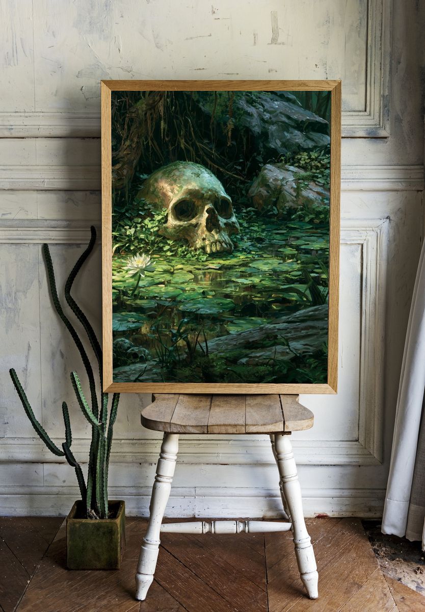 Jungle Skull Lagoon Illustration Poster. — room view 1