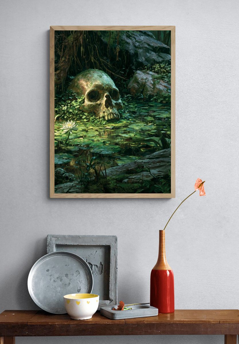 Jungle Skull Lagoon Illustration Poster. — room view 3