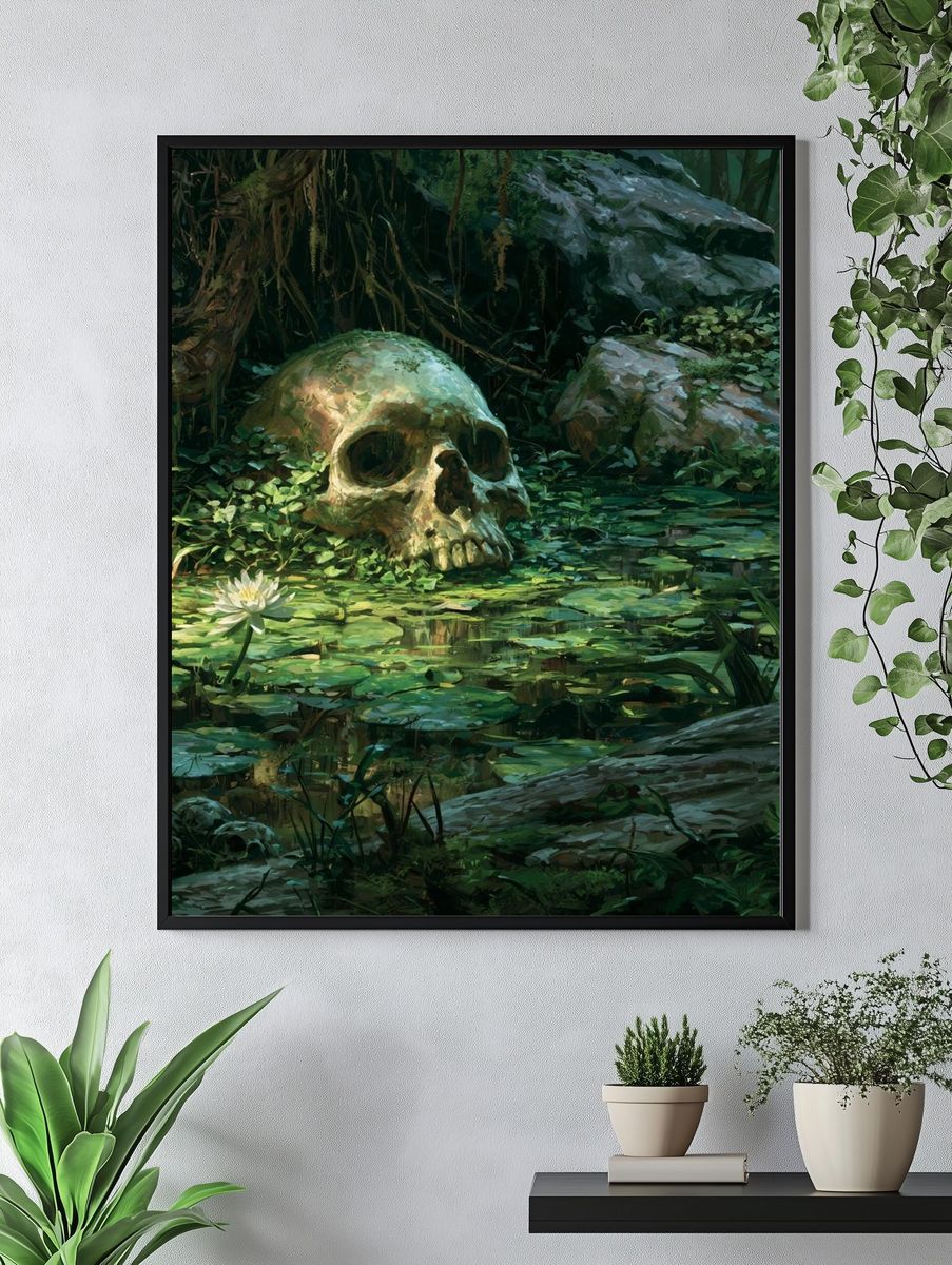 Jungle Skull Lagoon Illustration Poster. — room view 4