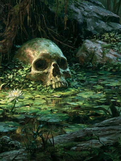 Jungle Skull Lagoon Illustration Poster.