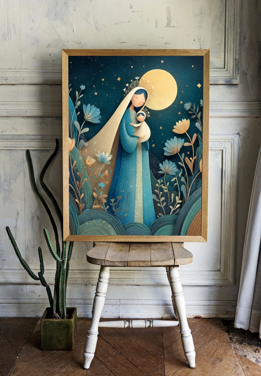 Moonlit Madonna Floral Illustration Poster. — room view 1