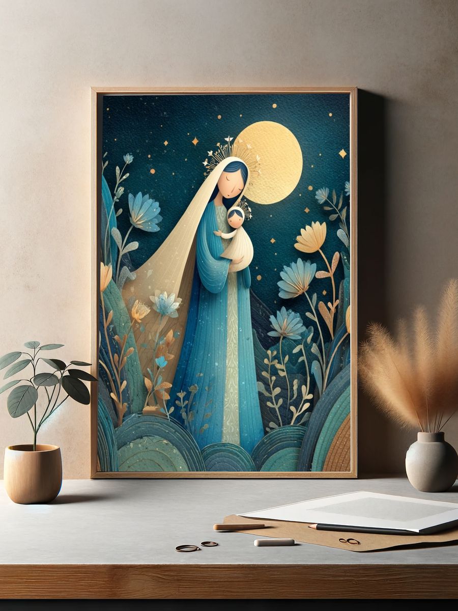 Moonlit Madonna Floral Illustration Poster. — room view 2