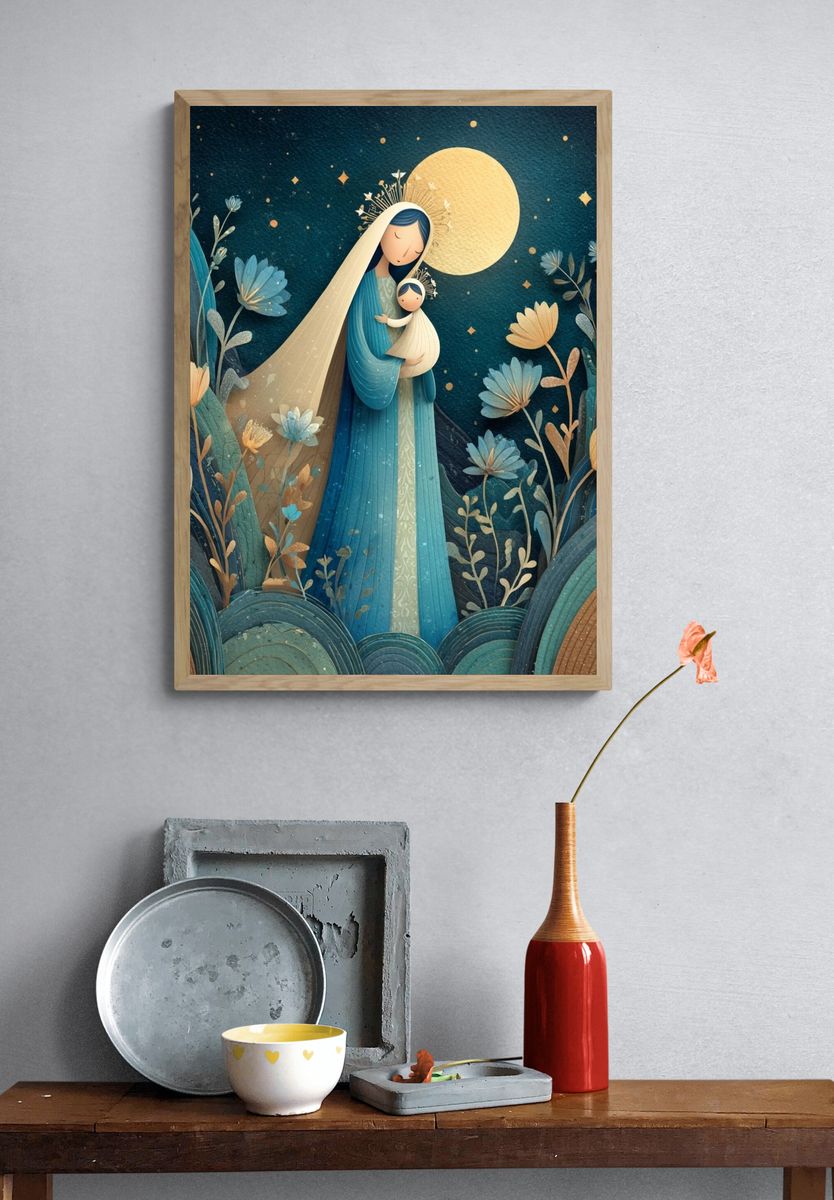 Moonlit Madonna Floral Illustration Poster. — room view 3