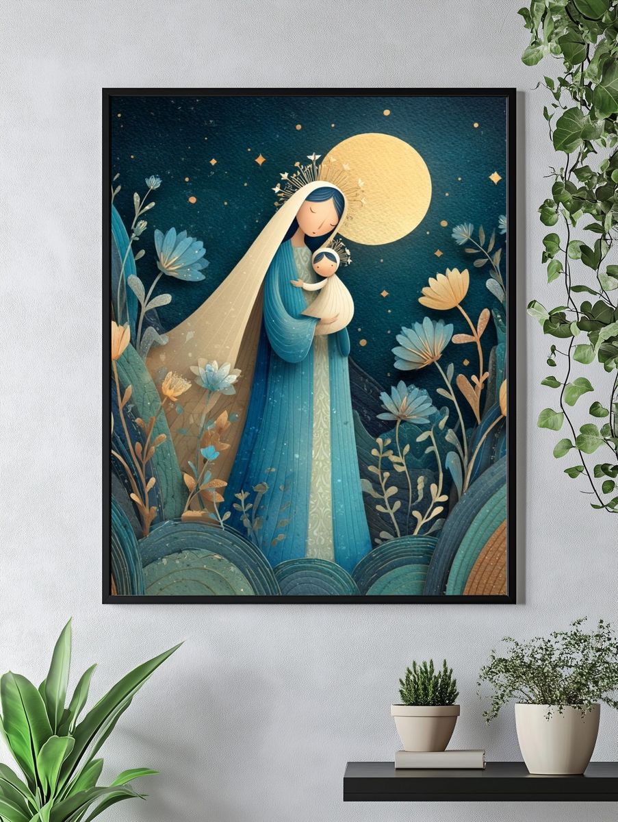 Moonlit Madonna Floral Illustration Poster. — room view 4