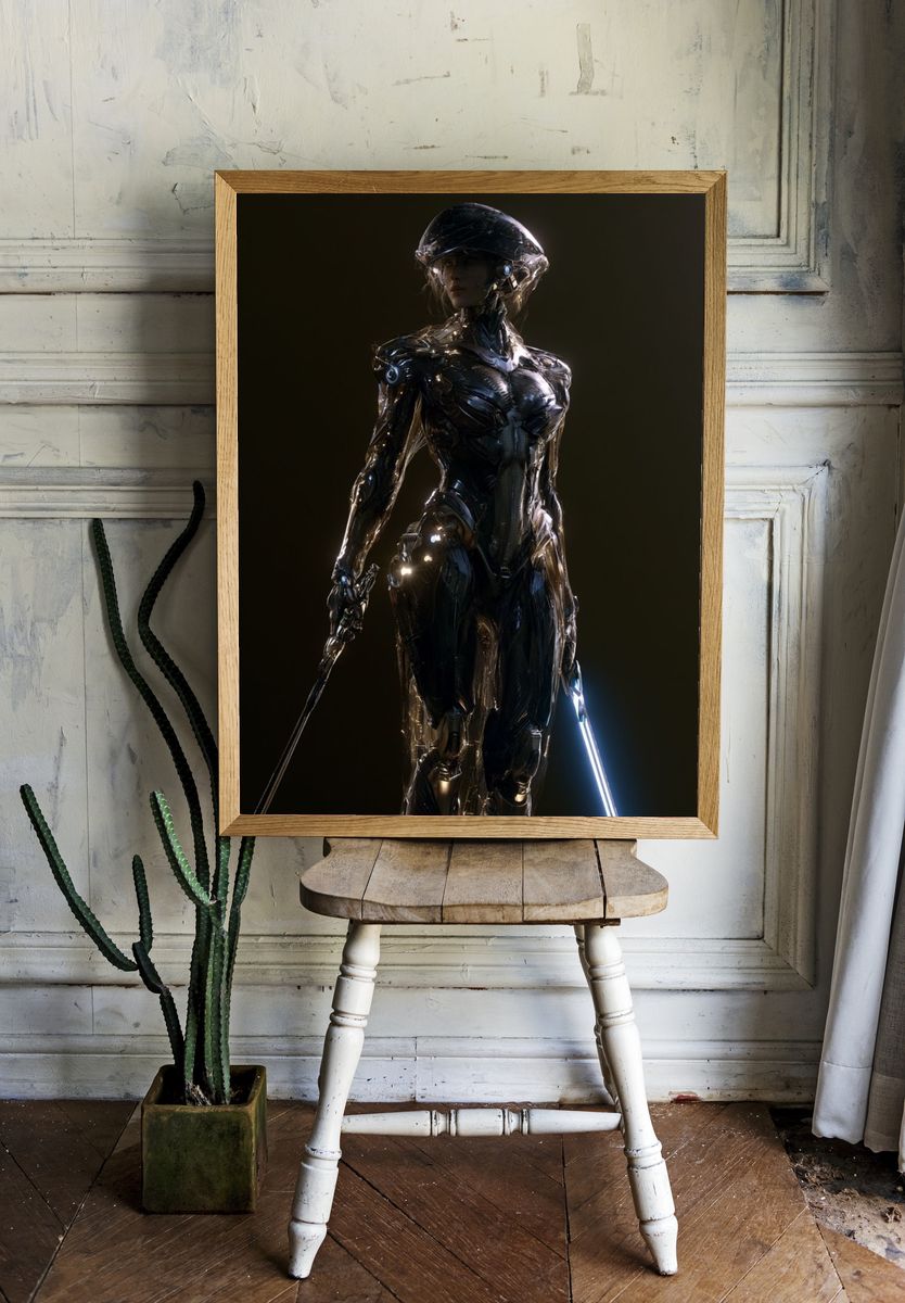 Cybernetic Warrior Portrait Poster. room preview