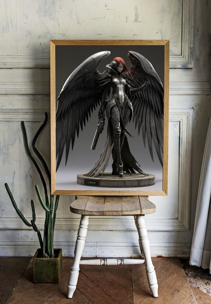 Winged Cyberpunk Warrior Poster. room preview