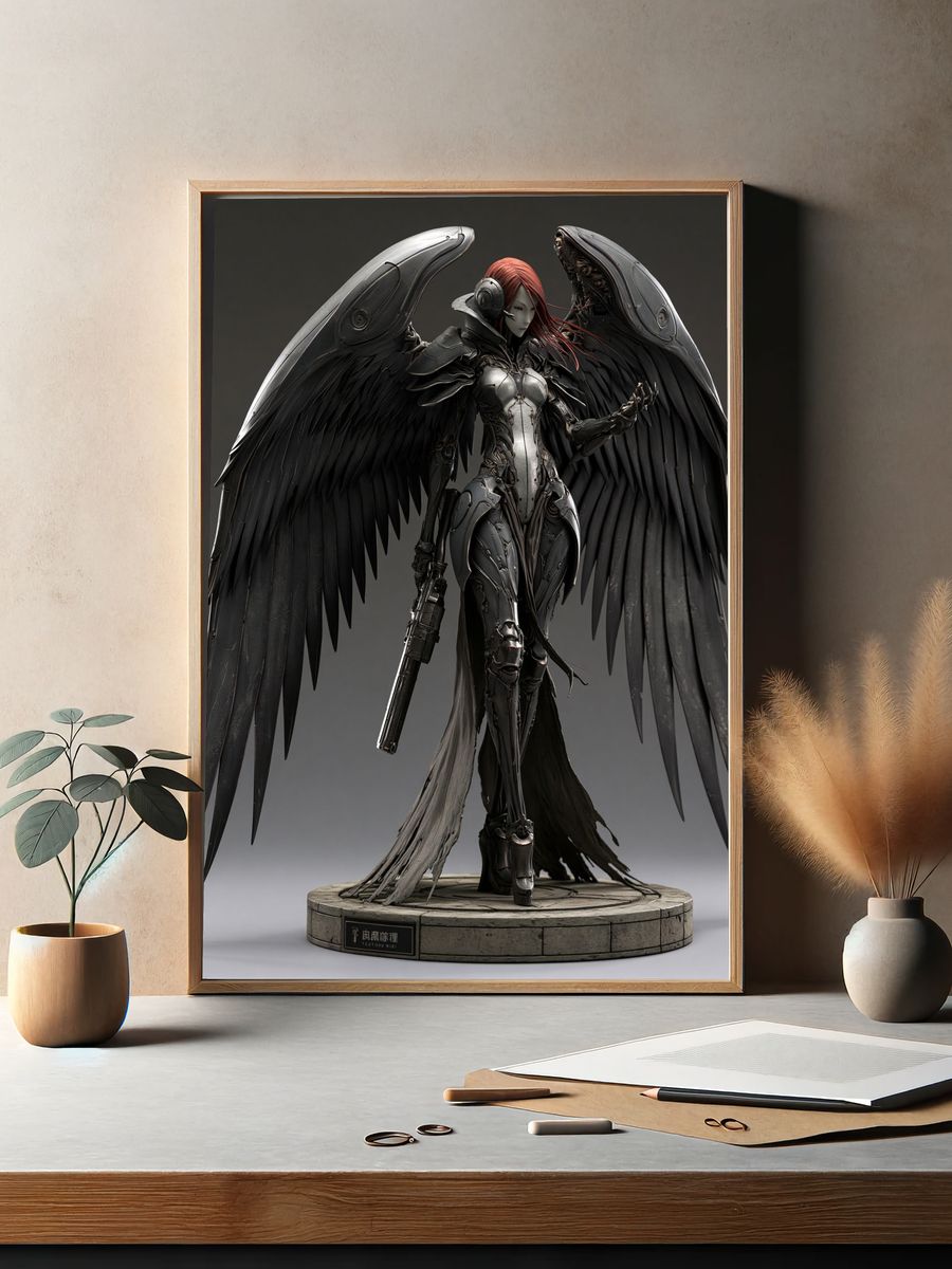 Winged Cyberpunk Warrior Poster. — room view 2
