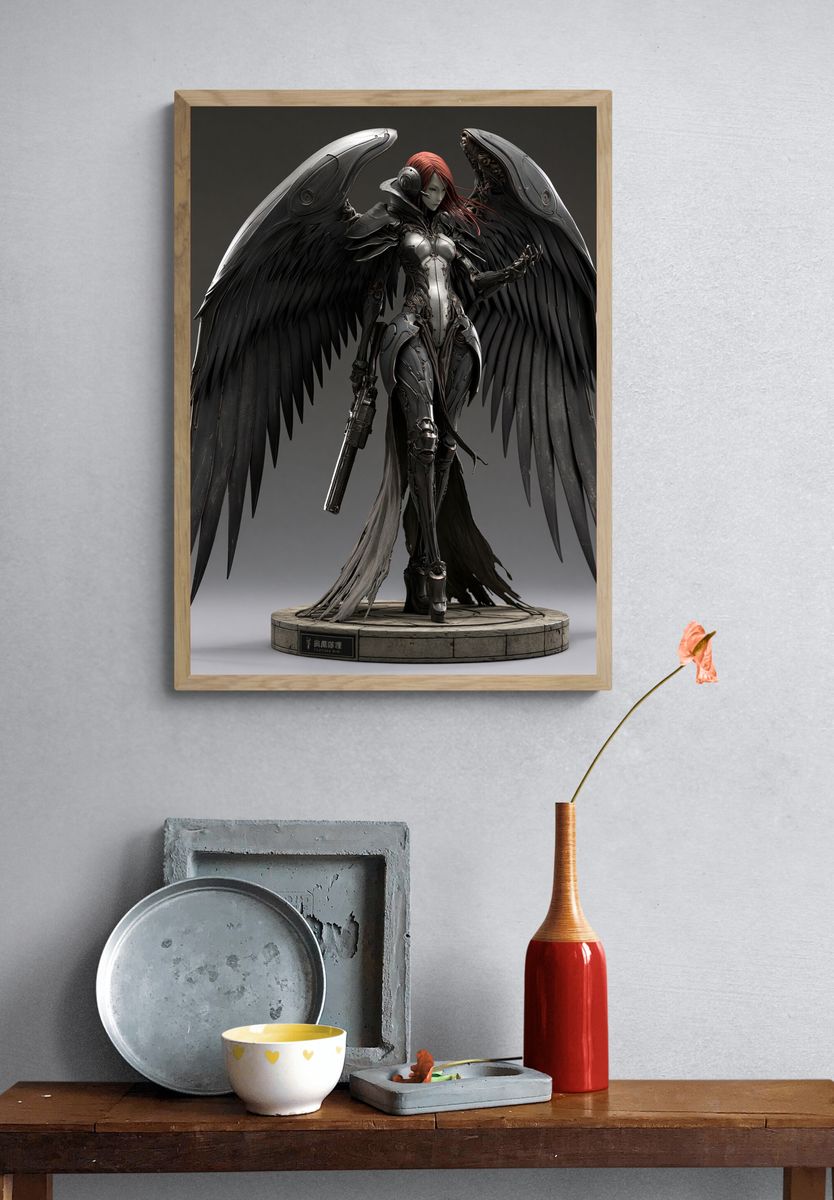 Winged Cyberpunk Warrior Poster. — room view 3