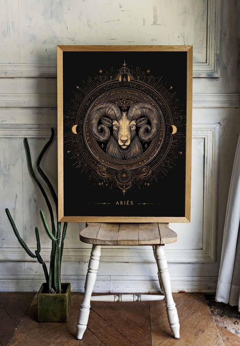 Aries Zodiac Illustration Poster. — room view 1