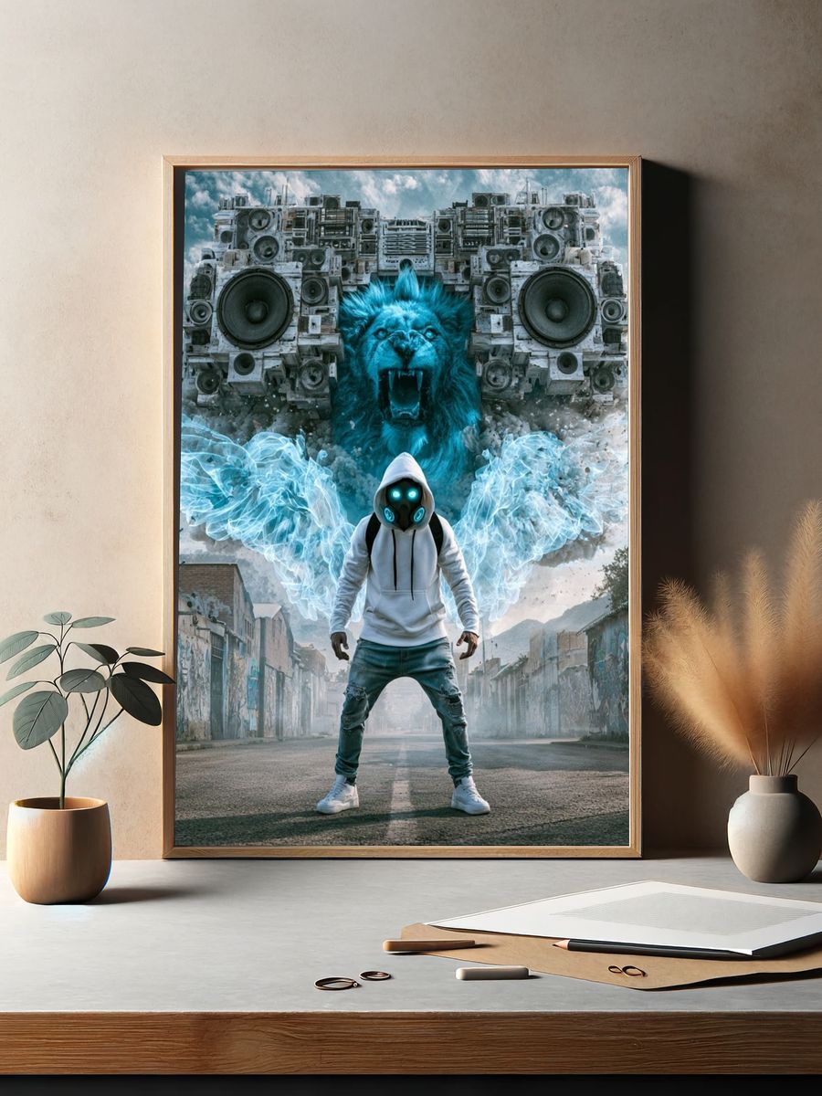 Cyber Lion Street Art Poster. — room view 2
