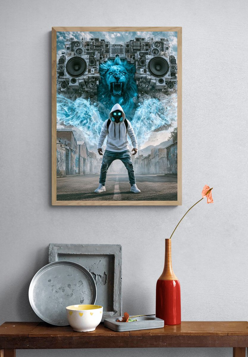 Cyber Lion Street Art Poster. — room view 3