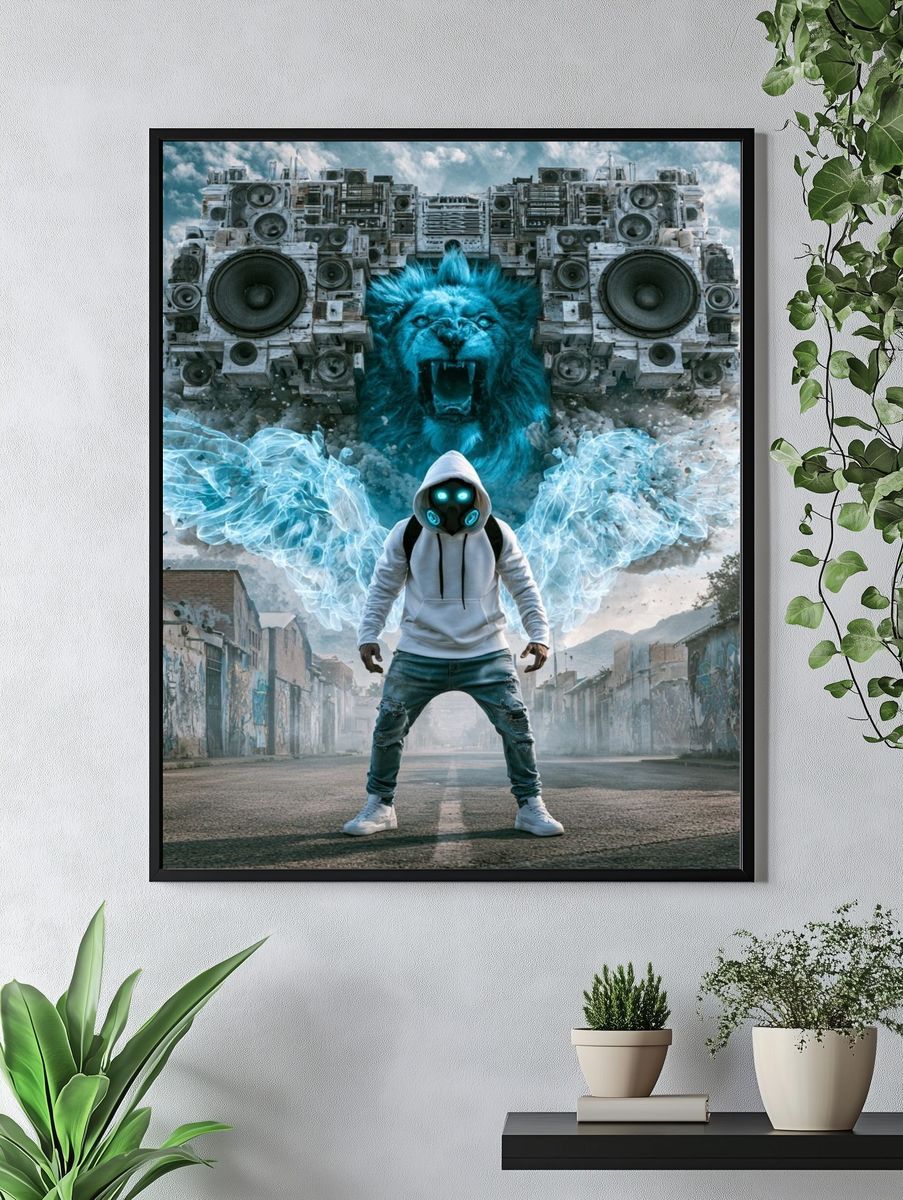 Cyber Lion Street Art Poster. — room view 4
