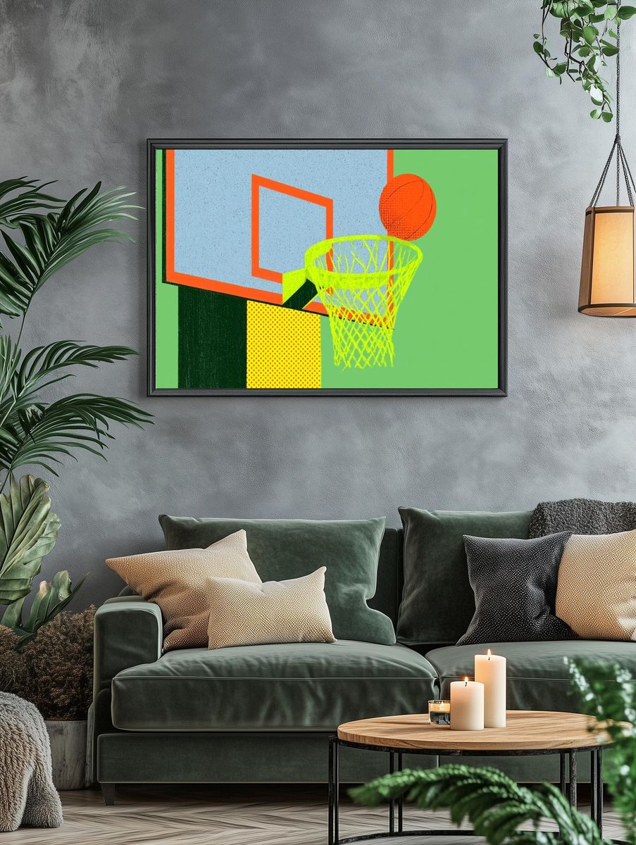 Neon Basketball Hoop Illustration Poster. — room view 4