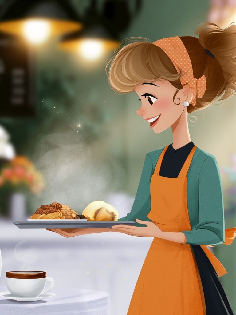 Cafe Waitress Digital Art Poster. poster — illustration art