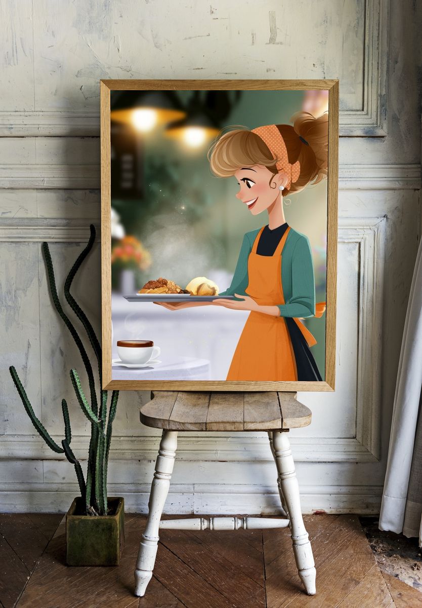 Cafe Waitress Digital Art Poster. room preview
