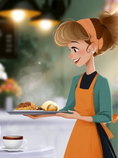 Cafe Waitress Digital Art Poster.